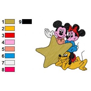 Minnie Mickey Mouse and Pluto Embroidery Design